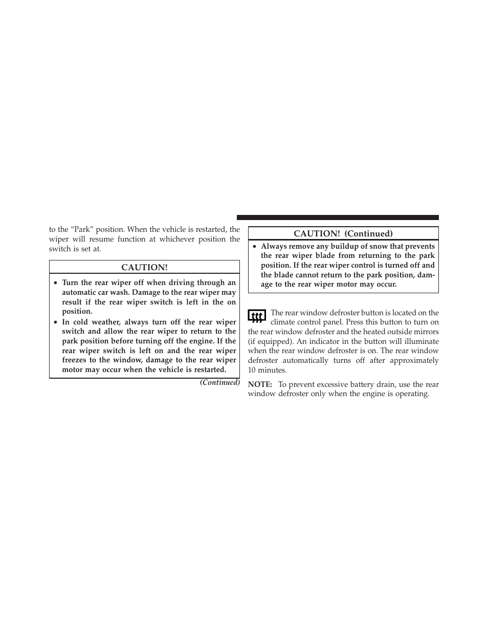 Rear window defroster | Dodge 2011 Journey - Owner Manual User Manual | Page 254 / 557