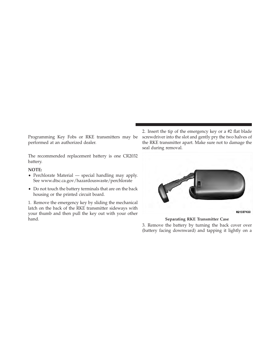 Programming additional transmitters, Transmitter battery replacement | Dodge 2011 Journey - Owner Manual User Manual | Page 26 / 557