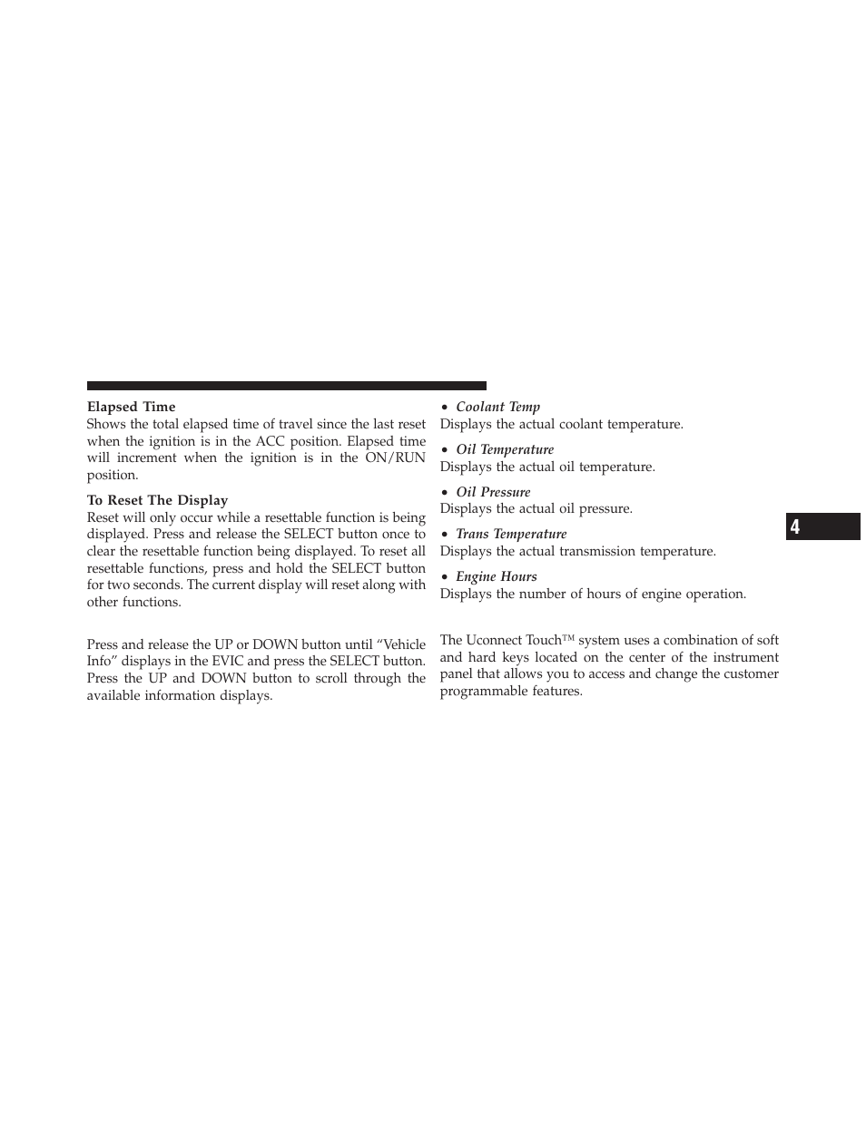 Vehicle info (customer information features), Uconnect touch™ settings, Vehicle info | Customer information features) | Dodge 2011 Journey - Owner Manual User Manual | Page 281 / 557