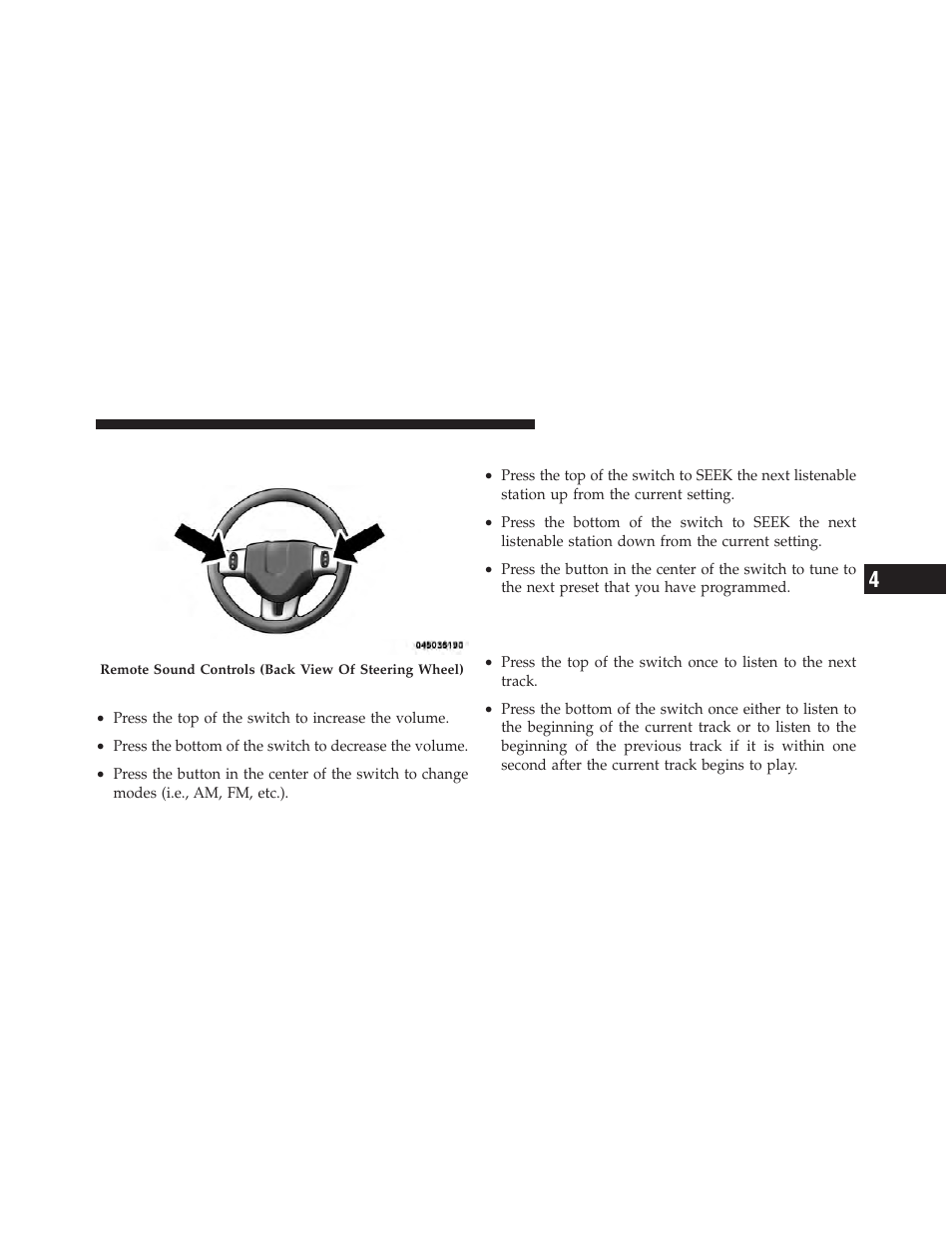 Right-hand switch functions, Left-hand switch functions for radio operation, Left-hand switch functions for radio | Operation, Left-hand switch functions for media, I.e., cd) operation | Dodge 2011 Journey - Owner Manual User Manual | Page 311 / 557