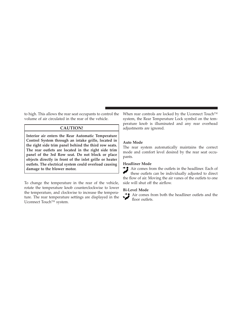 Rear temperature control, Rear mode control | Dodge 2011 Journey - Owner Manual User Manual | Page 326 / 557