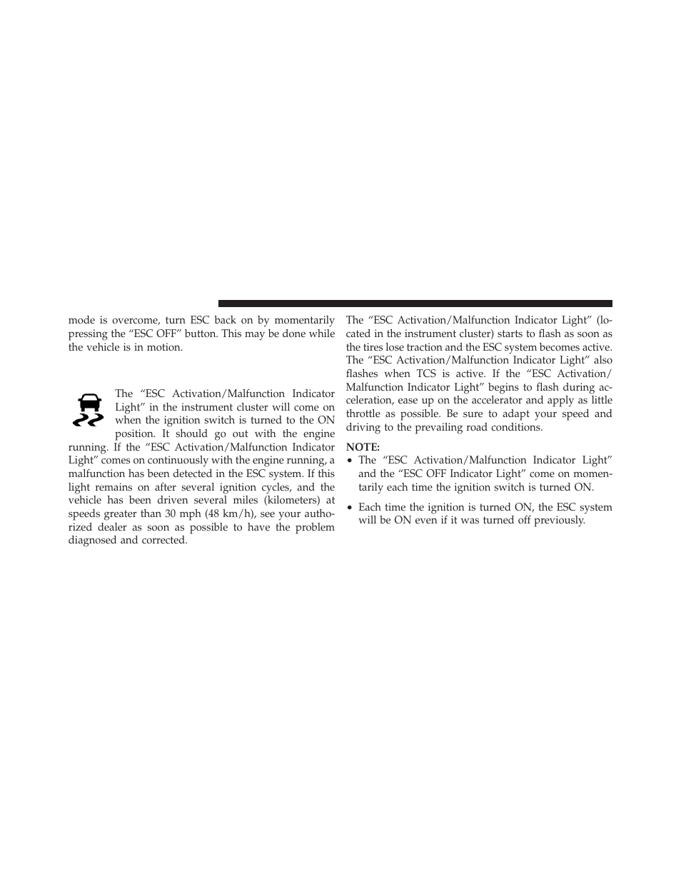 Esc activation/malfunction indicator light, And esc off indicator light | Dodge 2011 Journey - Owner Manual User Manual | Page 362 / 557