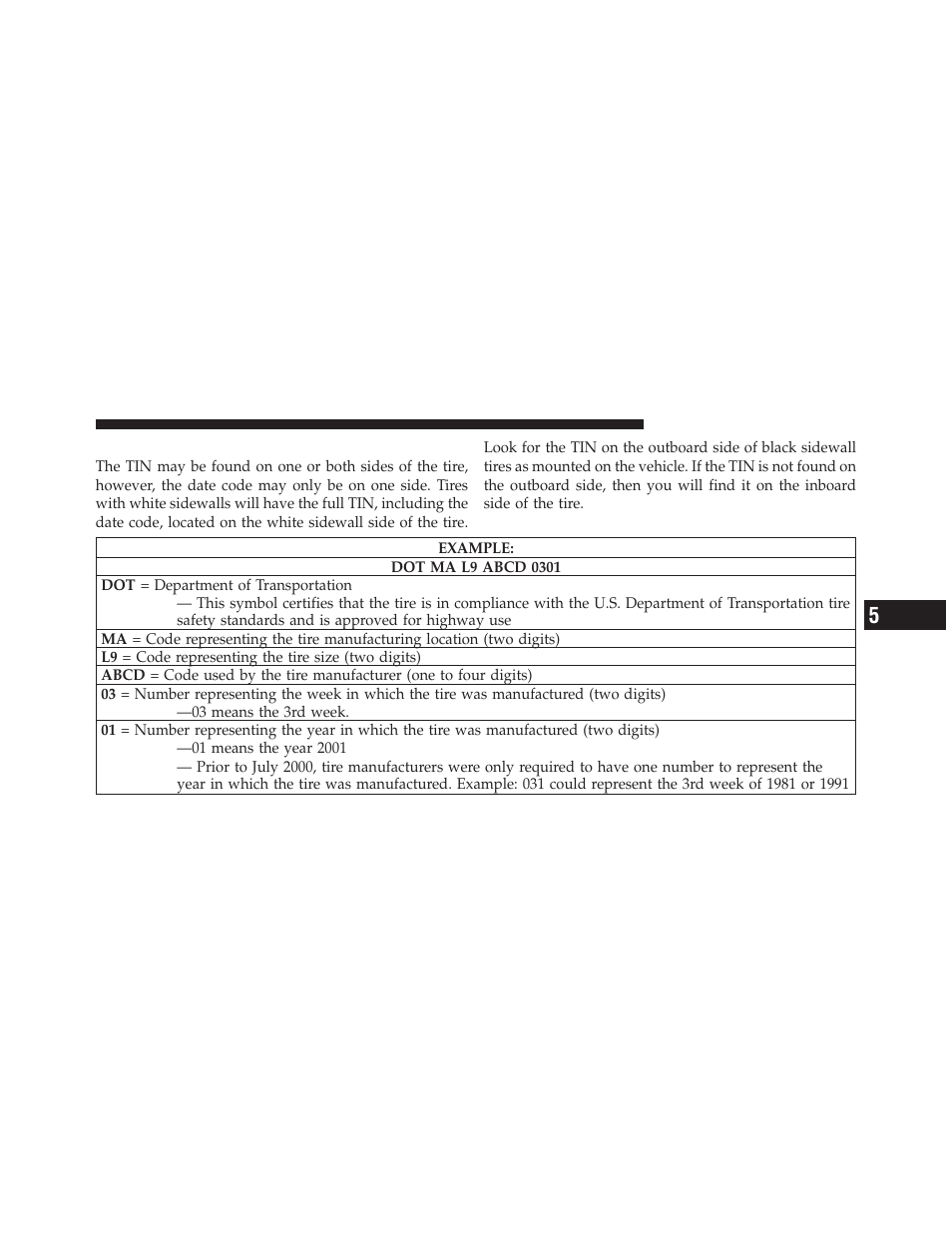 Tire identification number (tin) | Dodge 2011 Journey - Owner Manual User Manual | Page 367 / 557