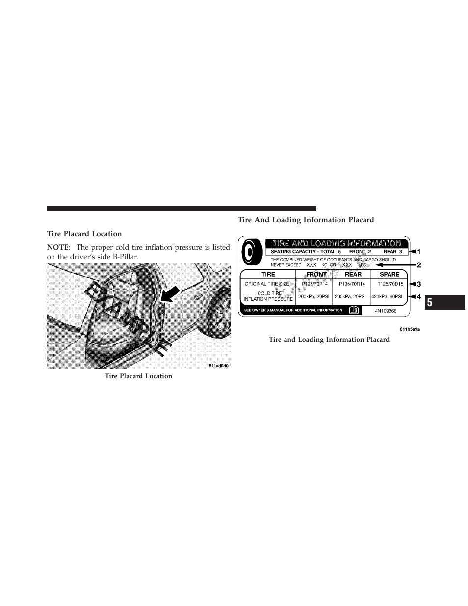 Tire loading and tire pressure | Dodge 2011 Journey - Owner Manual User Manual | Page 369 / 557