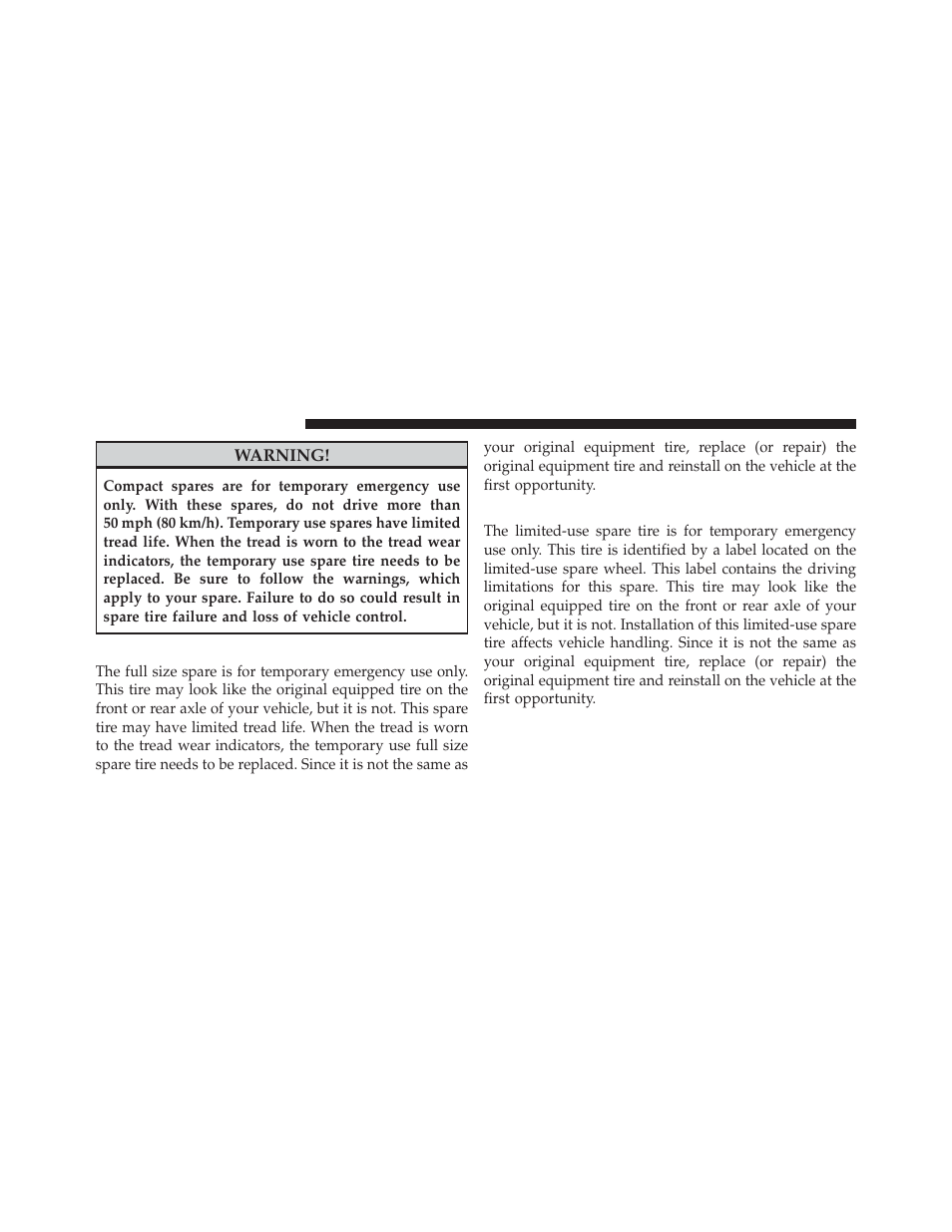 Full size spare – if equipped, Limited-use spare – if equipped | Dodge 2011 Journey - Owner Manual User Manual | Page 378 / 557