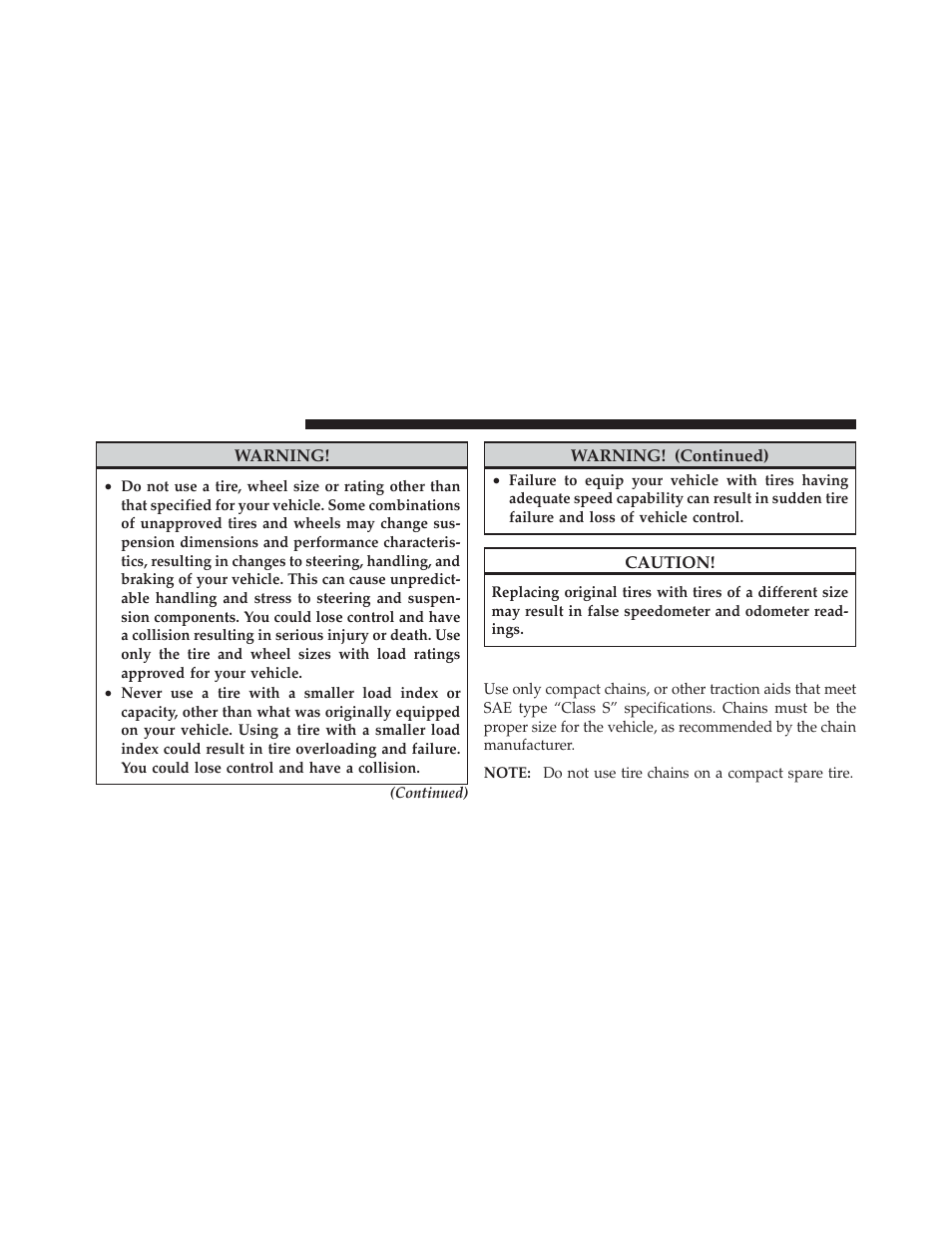 Tire chains | Dodge 2011 Journey - Owner Manual User Manual | Page 382 / 557