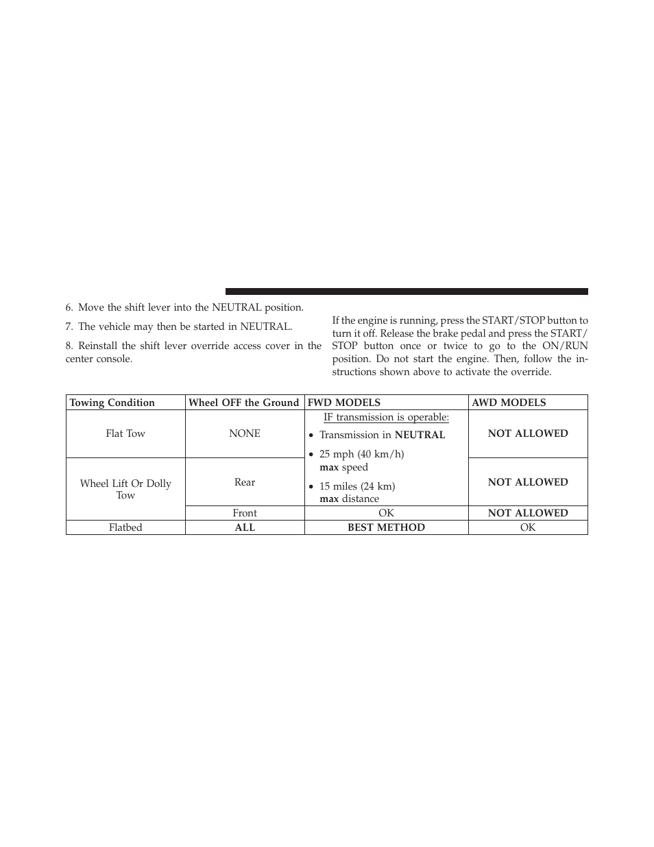 With keyless enter-n-go — if equipped, Towing a disabled vehicle | Dodge 2011 Journey - Owner Manual User Manual | Page 446 / 557