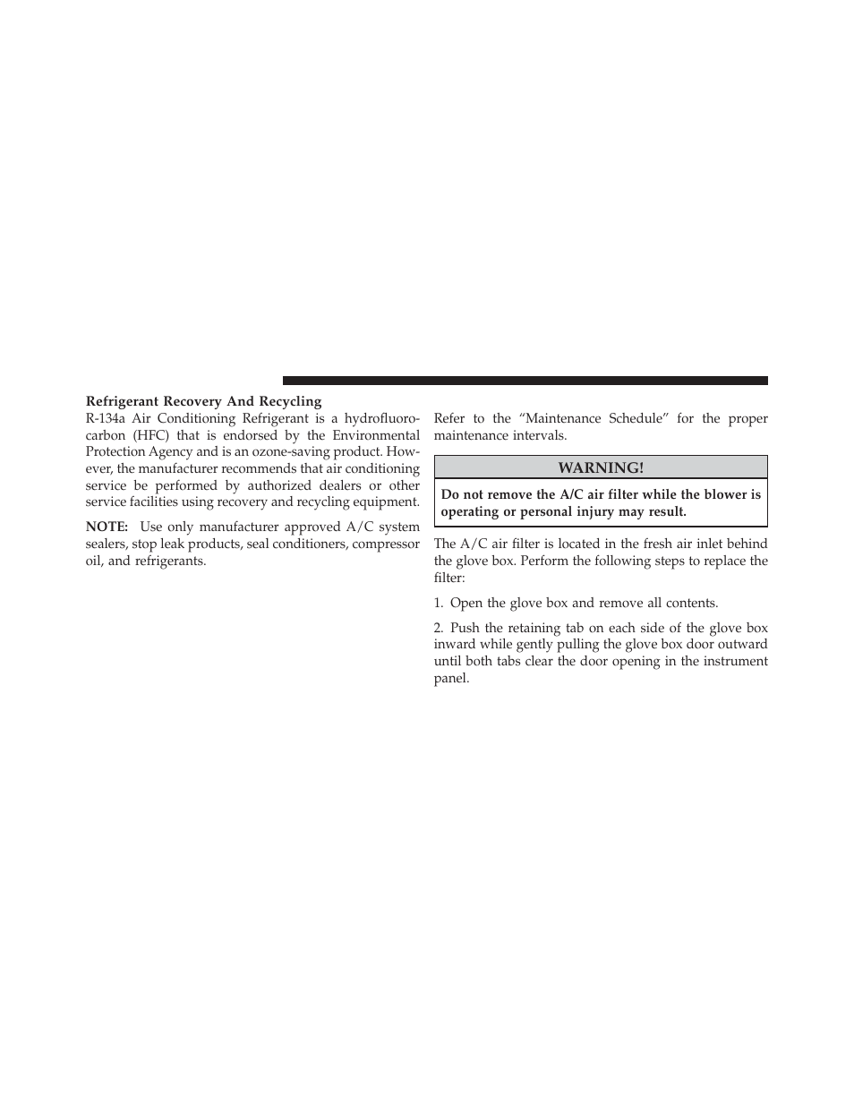 A/c air filter – if equipped | Dodge 2011 Journey - Owner Manual User Manual | Page 466 / 557
