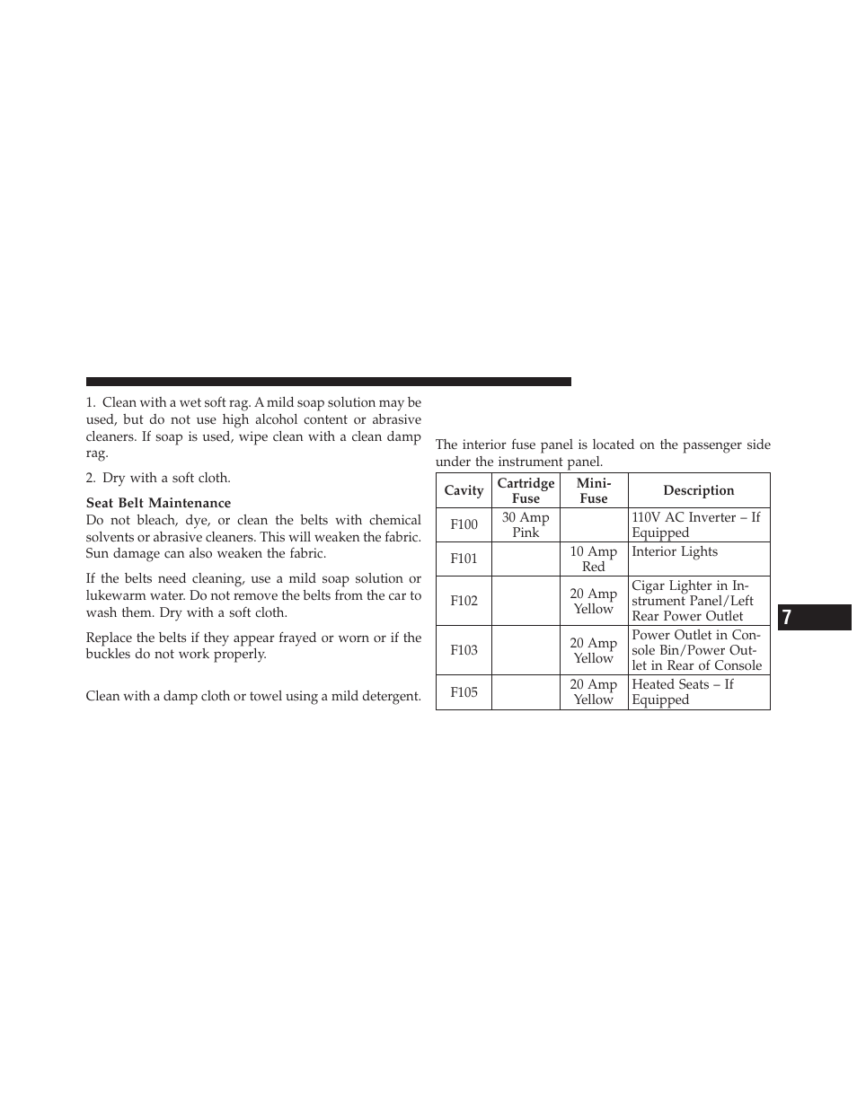 Cleaning the cupholders, Fuses, Interior fuses | Dodge 2011 Journey - Owner Manual User Manual | Page 491 / 557