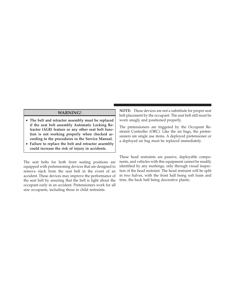 Seat belt pretensioners, Supplemental active head restraints, Ahr) — if equipped | Dodge 2011 Journey - Owner Manual User Manual | Page 56 / 557