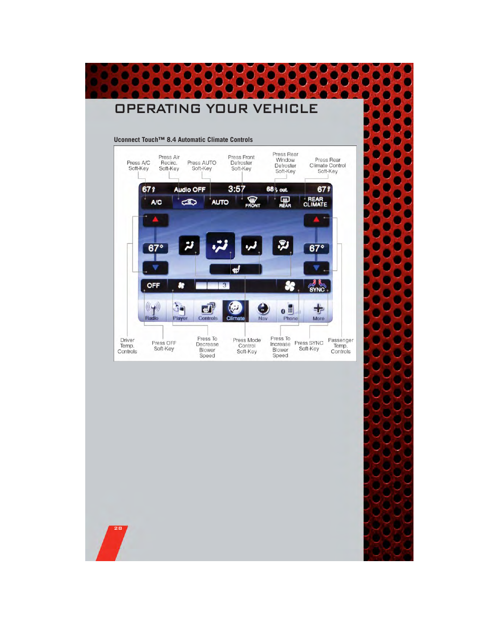 Uconnect touch™ 8.4 automatic climate controls, Operating your vehicle | Dodge 2011 Journey - User Guide User Manual | Page 30 / 108