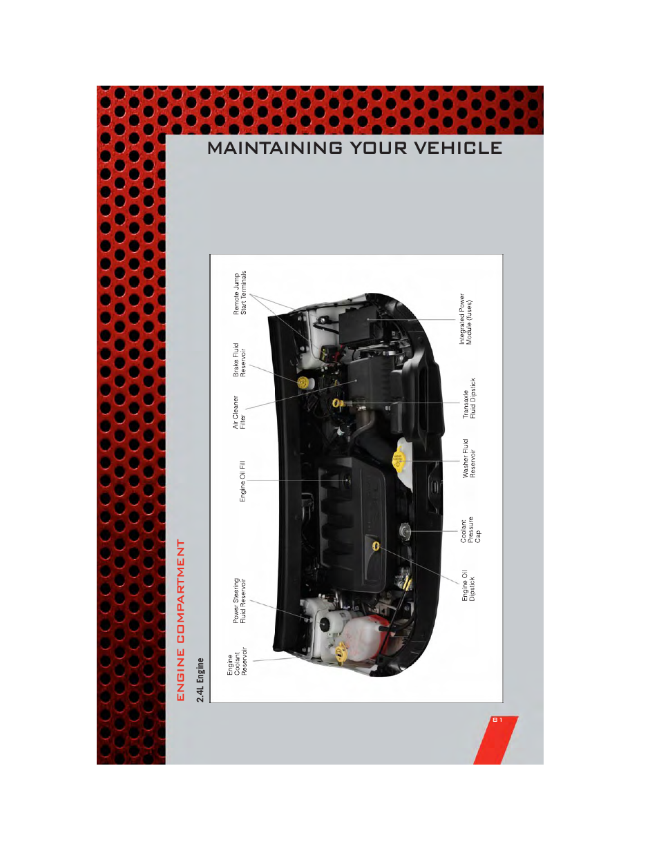 Engine compartment, 4l engine, Maintaining your vehicle | Dodge 2011 Journey - User Guide User Manual | Page 83 / 108