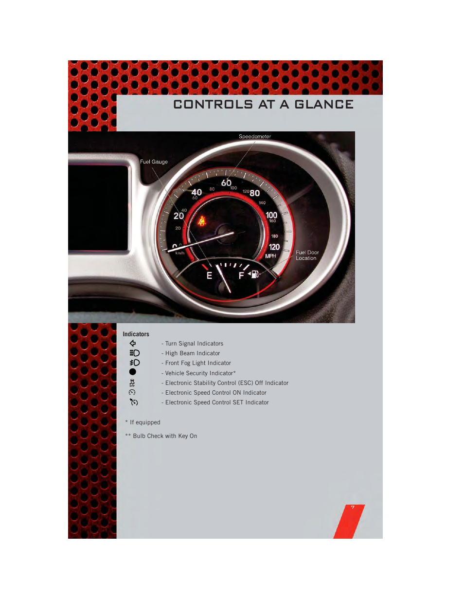 Indicators, Controls at a glance | Dodge 2011 Journey - User Guide User Manual | Page 9 / 108