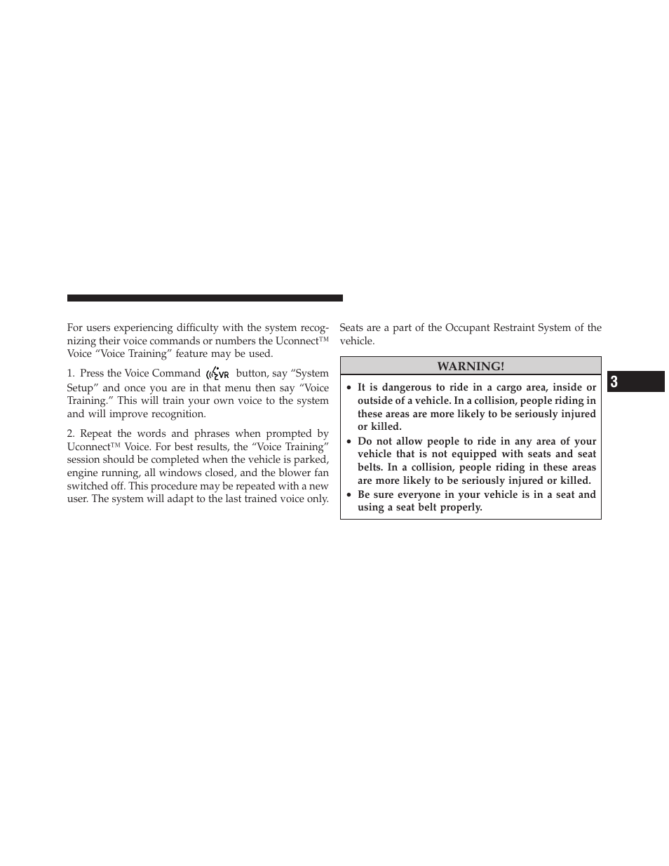 Voice training, Seats | Dodge 2011 Nitro - Owner Manual User Manual | Page 138 / 497