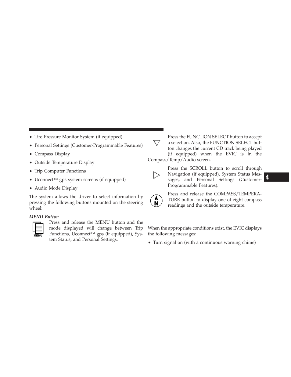 Electronic vehicle information center (evic), Displays | Dodge 2011 Nitro - Owner Manual User Manual | Page 220 / 497