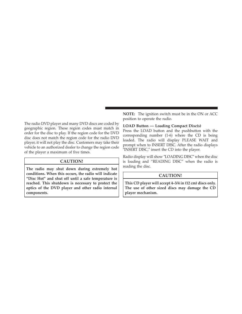 Operation instructions - (disc mode for cd, And mp3/wma audio play, dvd-video) | Dodge 2011 Nitro - Owner Manual User Manual | Page 239 / 497