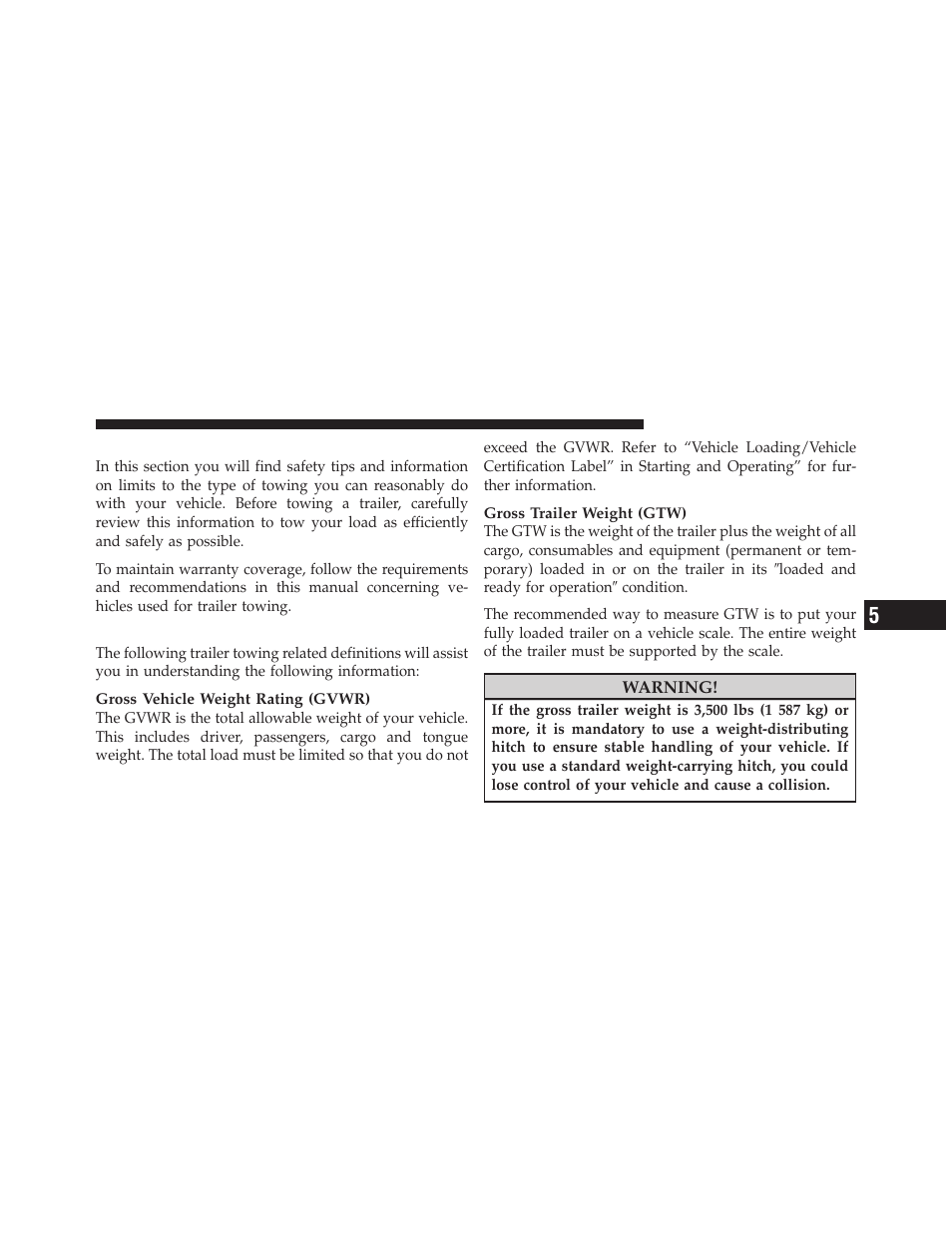 Trailer towing, Common towing definitions | Dodge 2011 Nitro - Owner Manual User Manual | Page 364 / 497