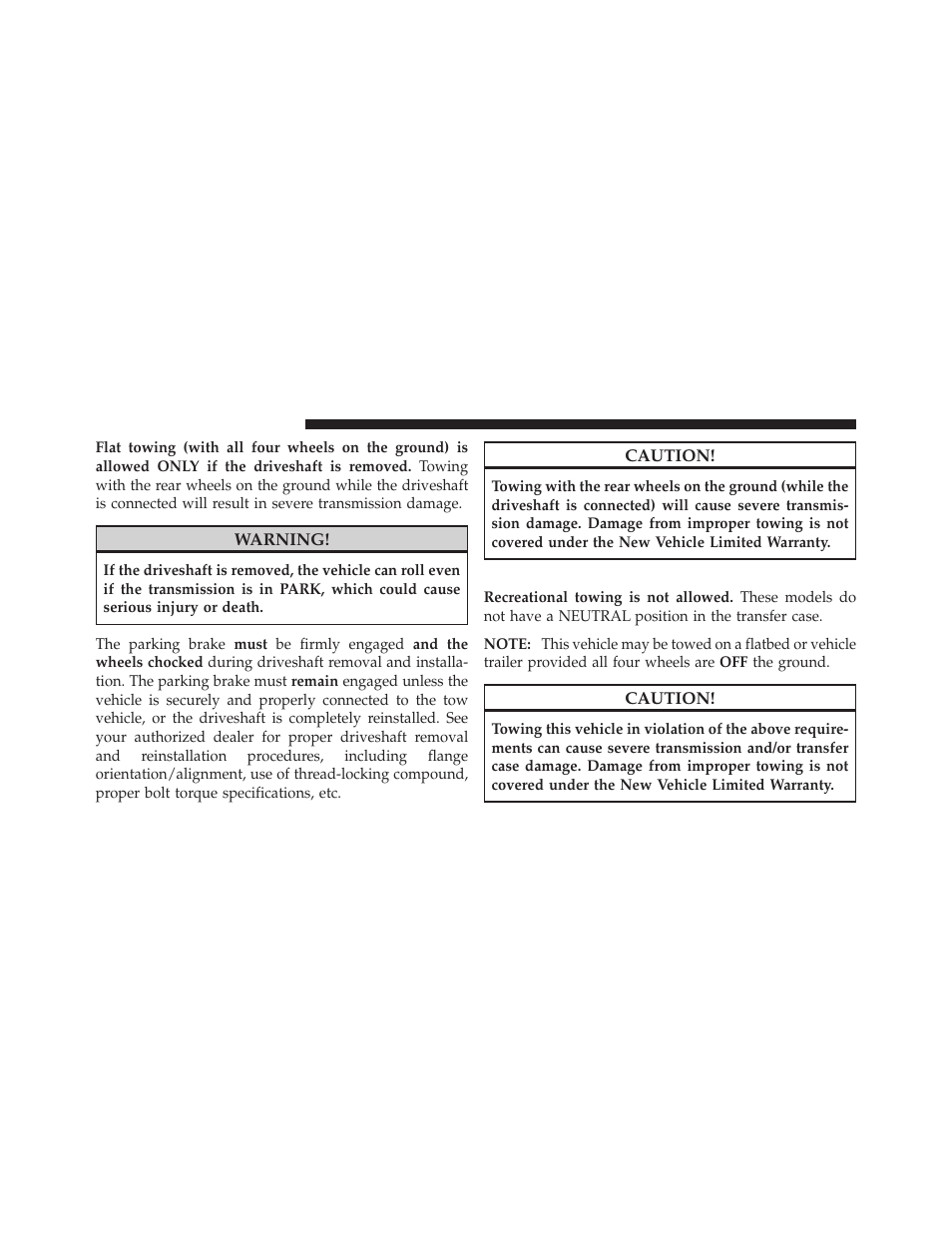 Recreational towing — four-wheel drive models, Recreational towing — four-wheel drive, Models | Dodge 2011 Nitro - Owner Manual User Manual | Page 381 / 497