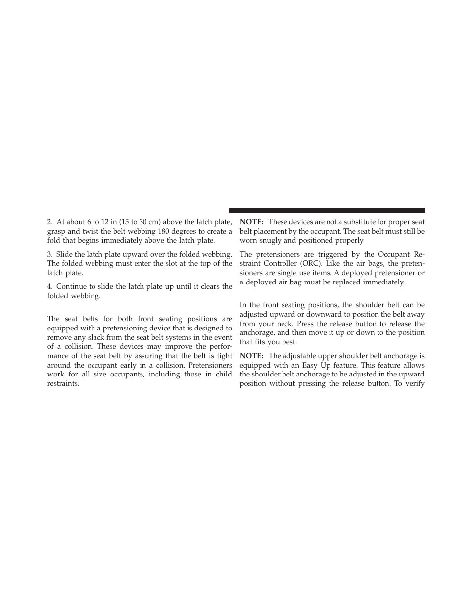 Seat belt pretensioner, Adjustable upper shoulder belt anchorage | Dodge 2011 Nitro - Owner Manual User Manual | Page 51 / 497