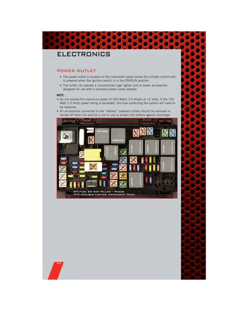 Power outlet, Electronics | Dodge 2011 Nitro - User Guide User Manual | Page 46 / 84