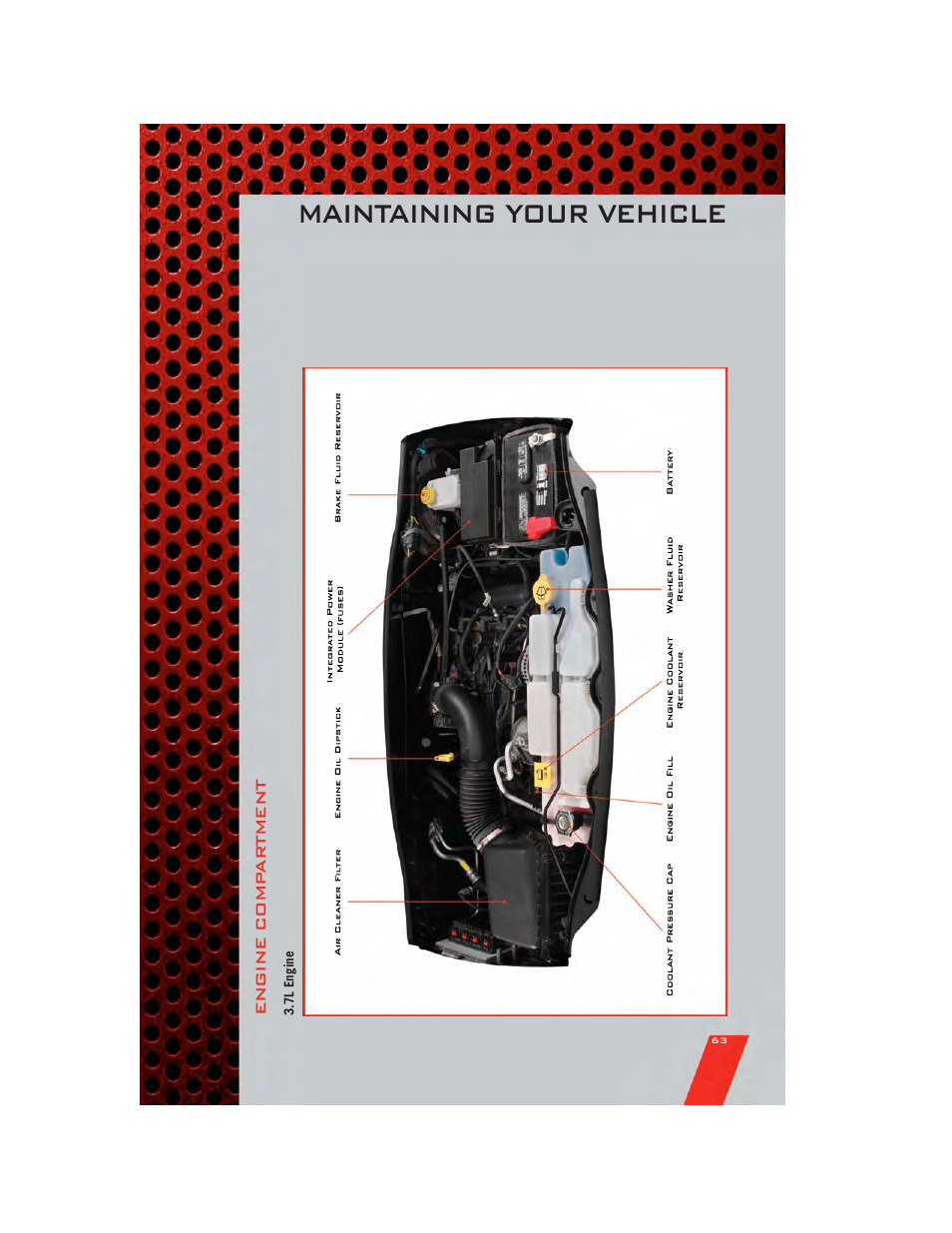 Engine compartment, 7l engine, Maintaining your vehicle | Dodge 2011 Nitro - User Guide User Manual | Page 65 / 84