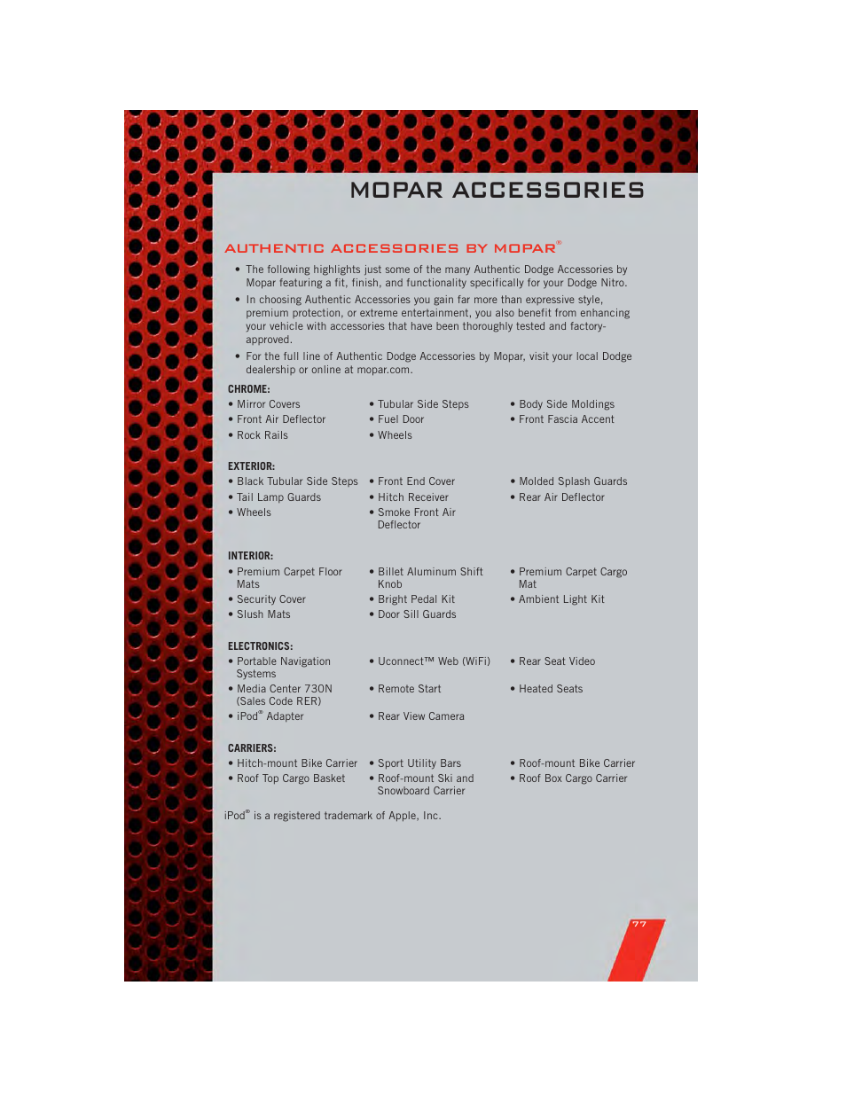 Mopar accessories, Authentic accessories by mopar | Dodge 2011 Nitro - User Guide User Manual | Page 79 / 84