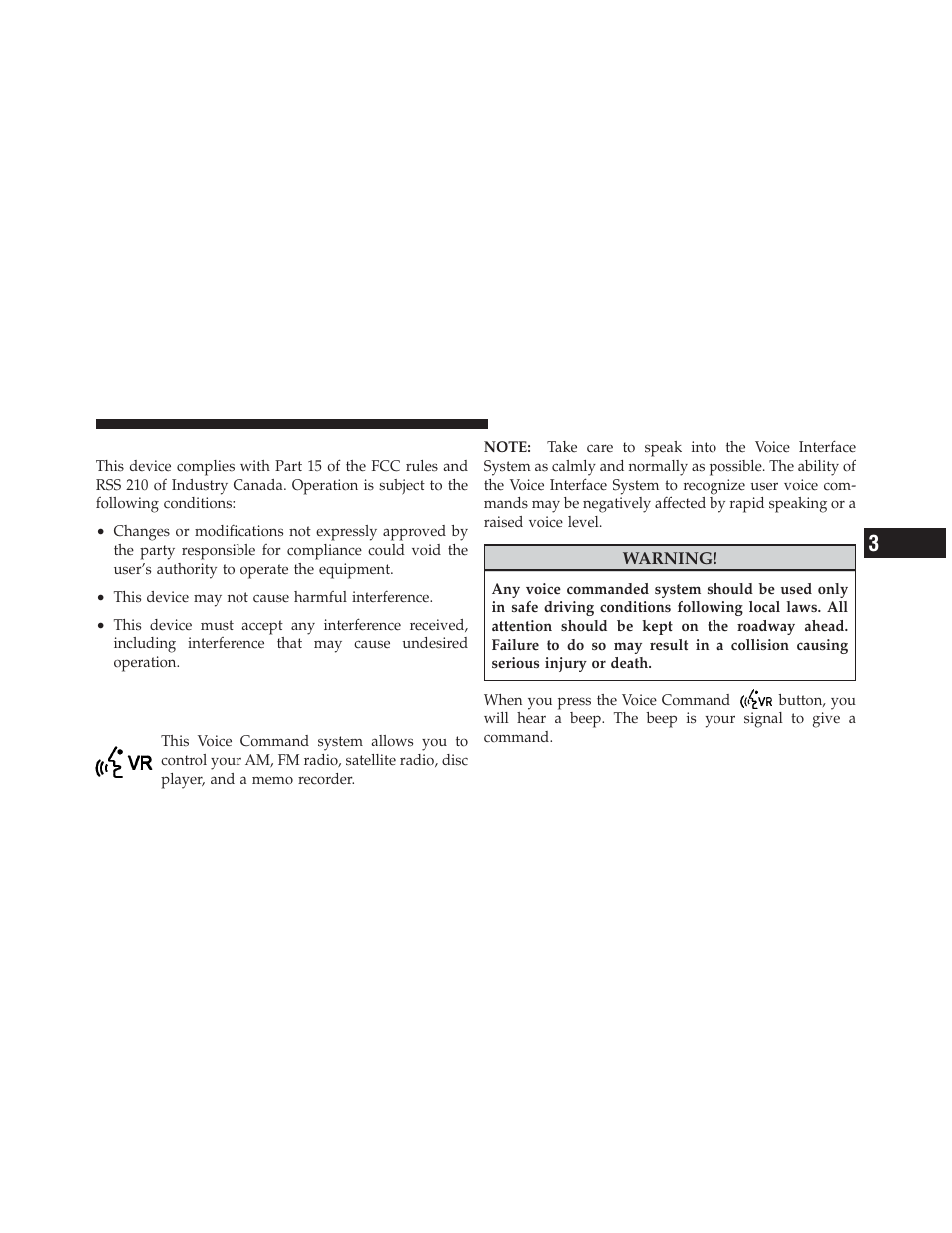 General information, Voice command — if equipped, Voice command system operation | Dodge 2012 Avenger - Owner Manual User Manual | Page 131 / 514