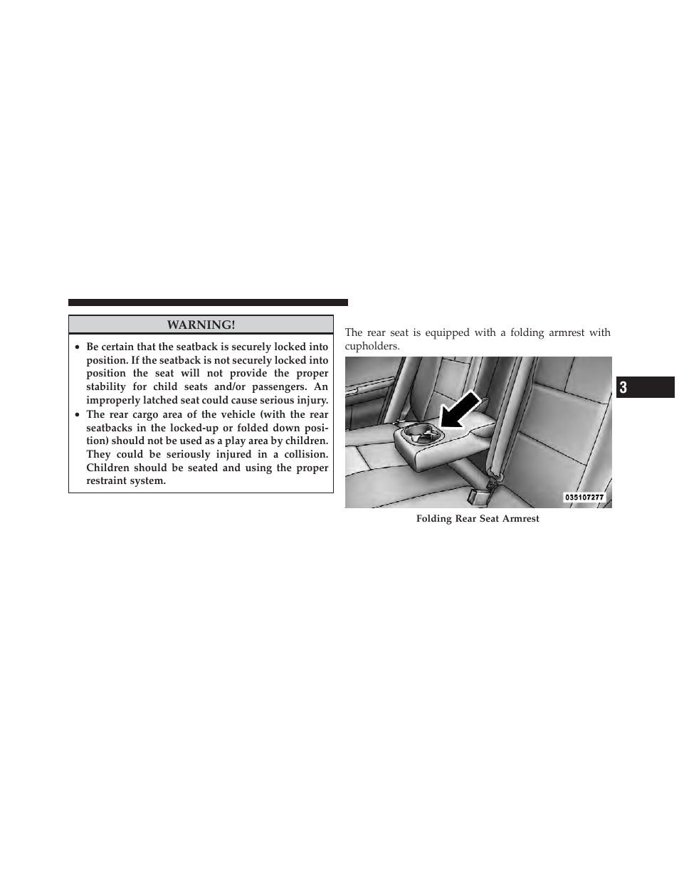 Folding rear seat center armrest | Dodge 2012 Avenger - Owner Manual User Manual | Page 149 / 514