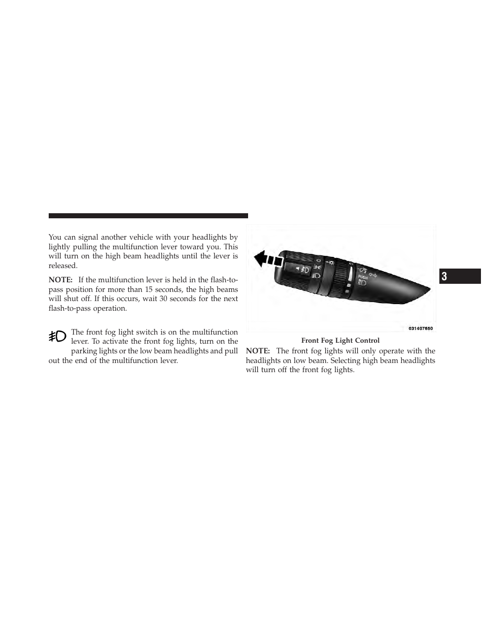 Flash-to-pass, Fog lights — if equipped | Dodge 2012 Avenger - Owner Manual User Manual | Page 155 / 514