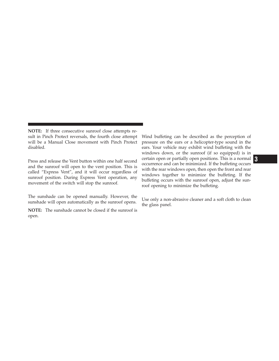 Venting sunroof — express, Sunshade operation, Wind buffeting | Sunroof maintenance | Dodge 2012 Avenger - Owner Manual User Manual | Page 177 / 514