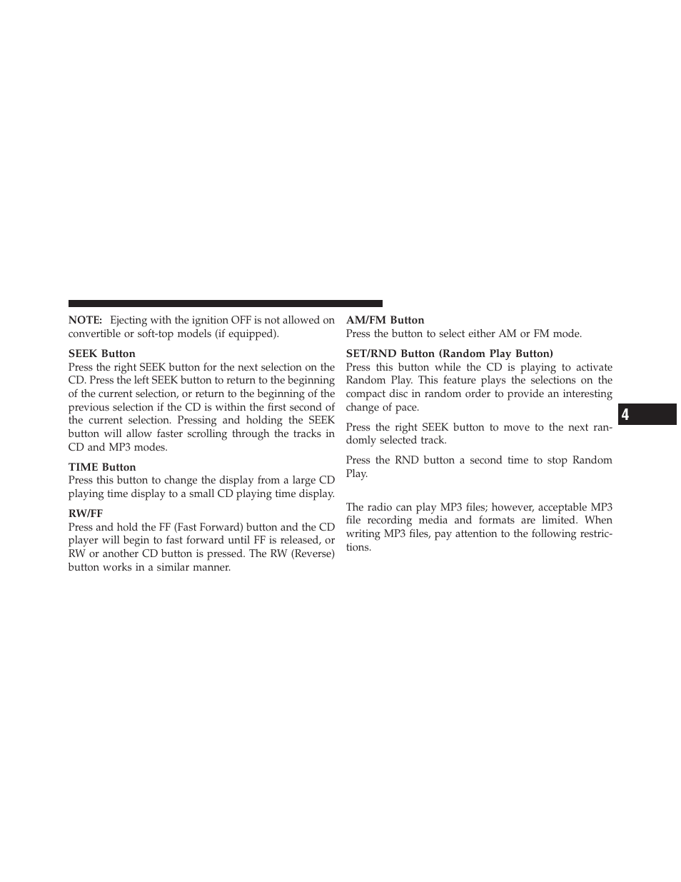 Notes on playing mp3 files | Dodge 2012 Avenger - Owner Manual User Manual | Page 251 / 514