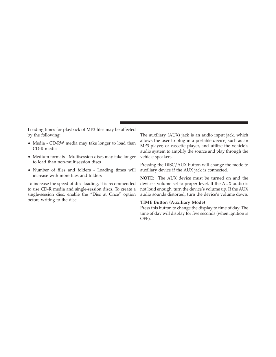 Operation instructions - auxiliary mode | Dodge 2012 Avenger - Owner Manual User Manual | Page 254 / 514