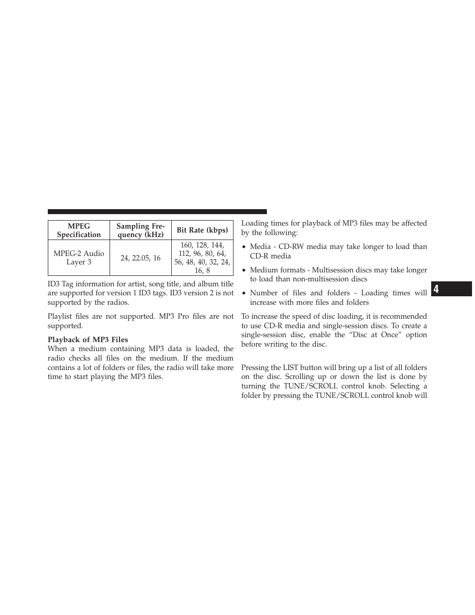 List button (cd mode for mp3 play) | Dodge 2012 Avenger - Owner Manual User Manual | Page 265 / 514
