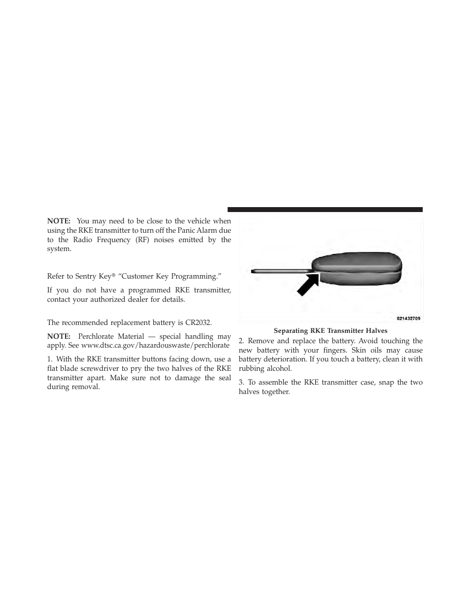 Programming additional transmitters, Transmitter battery replacement | Dodge 2012 Avenger - Owner Manual User Manual | Page 28 / 514
