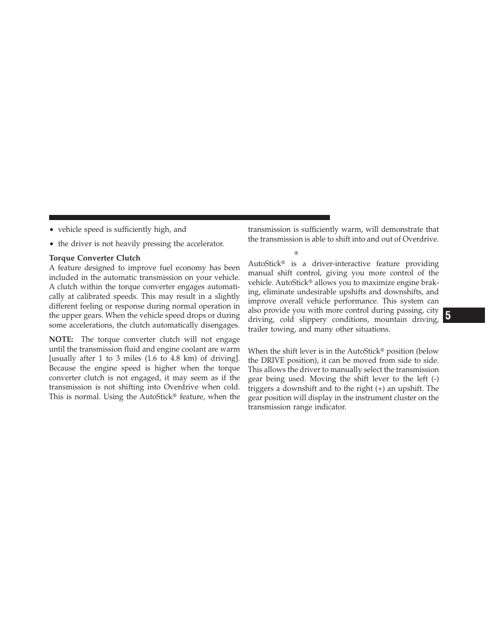 Autostickĥ — if equipped, Operation, Autostick௡ — if equipped | Dodge 2012 Avenger - Owner Manual User Manual | Page 321 / 514
