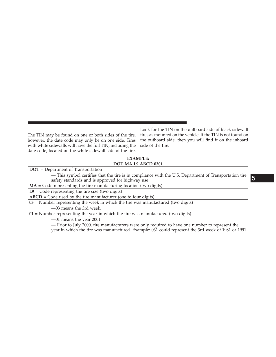 Tire identification number (tin) | Dodge 2012 Avenger - Owner Manual User Manual | Page 341 / 514