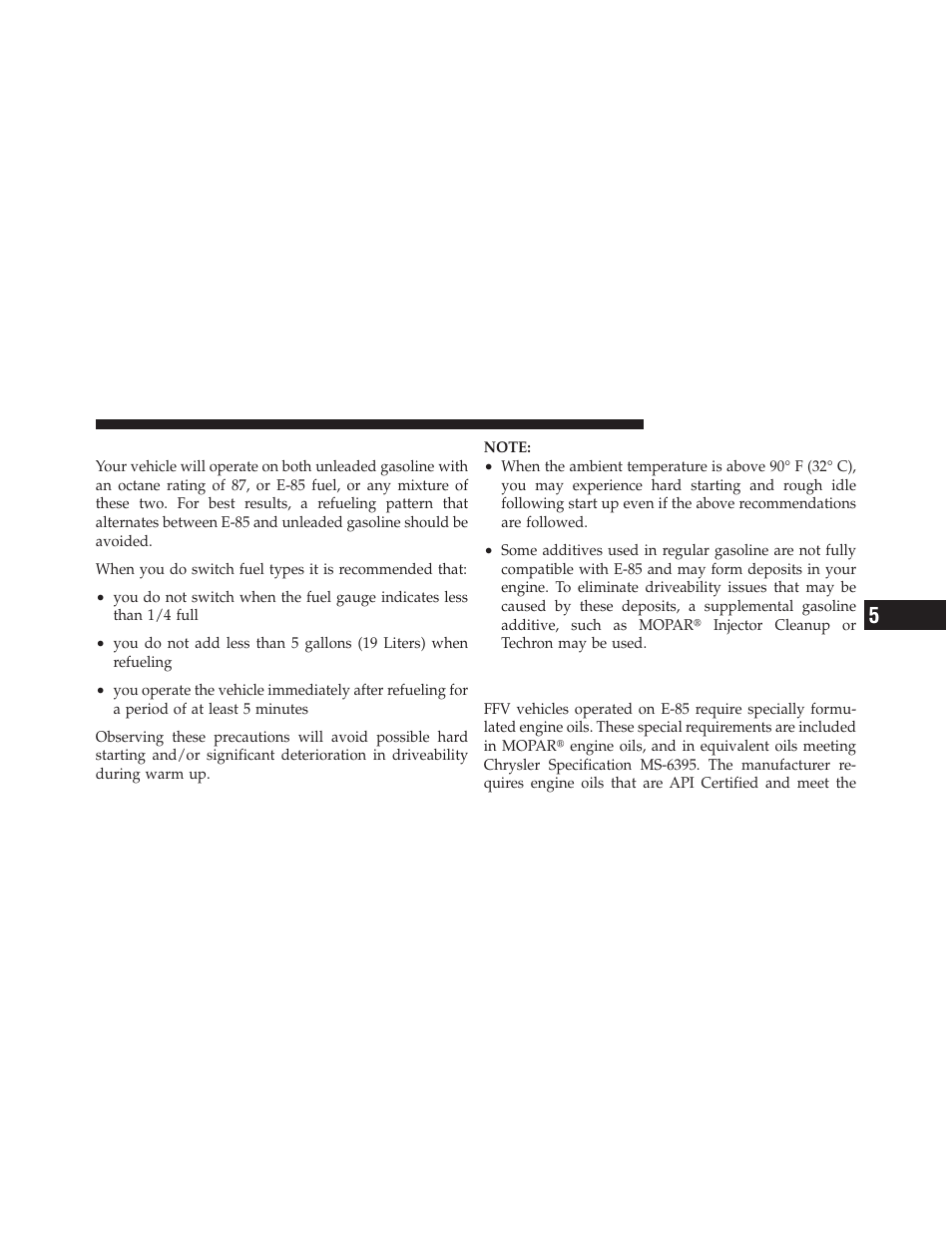 Fuel requirements, Selection of engine oil for flexible fuel, Vehicles (e-85) and gasoline vehicles | Dodge 2012 Avenger - Owner Manual User Manual | Page 373 / 514