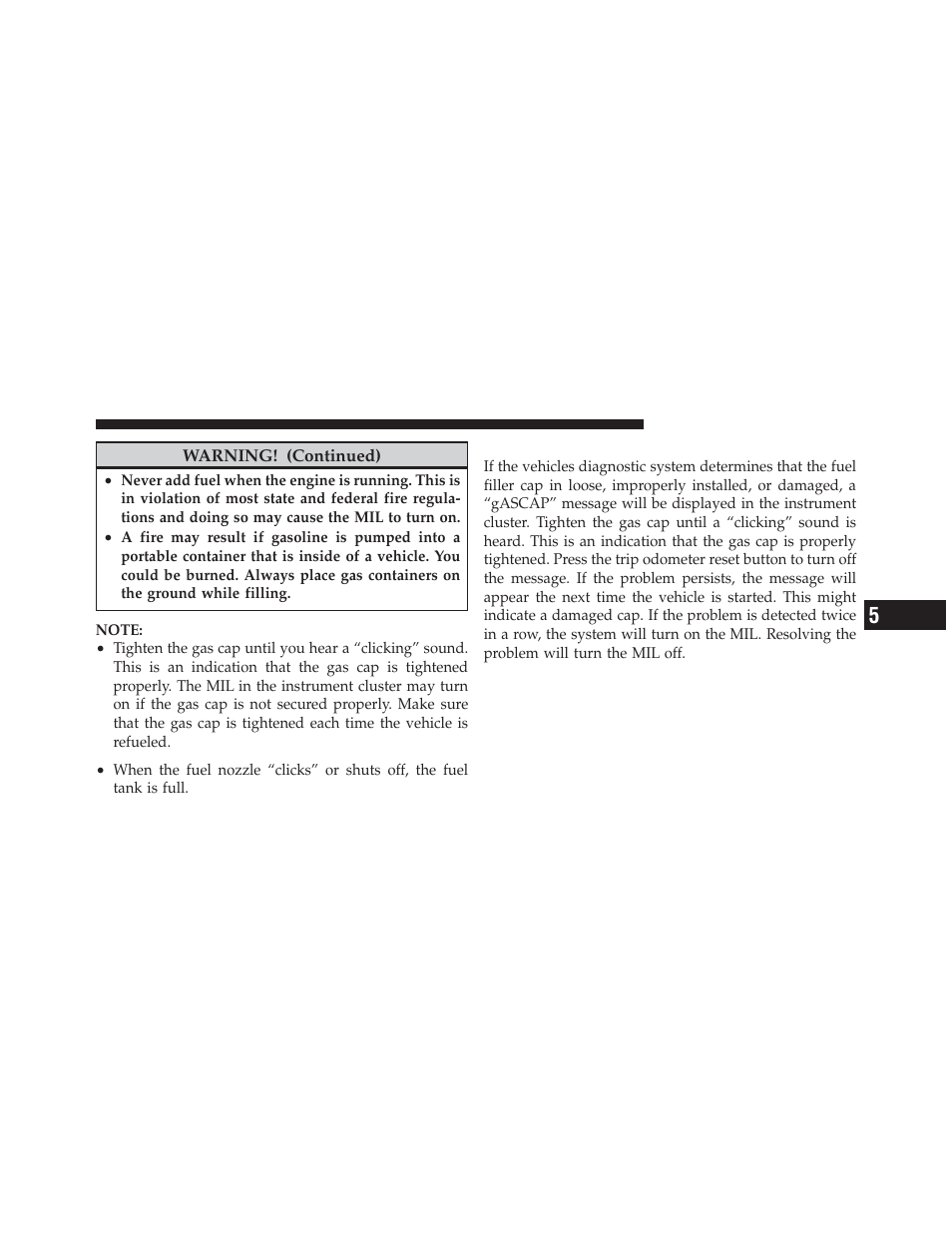 Loose filler cap message | Dodge 2012 Avenger - Owner Manual User Manual | Page 377 / 514