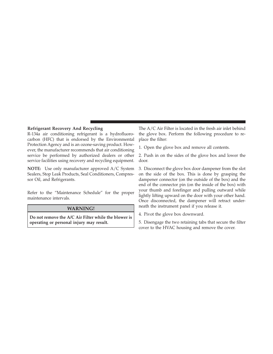 A/c air filter – if equipped | Dodge 2012 Avenger - Owner Manual User Manual | Page 432 / 514