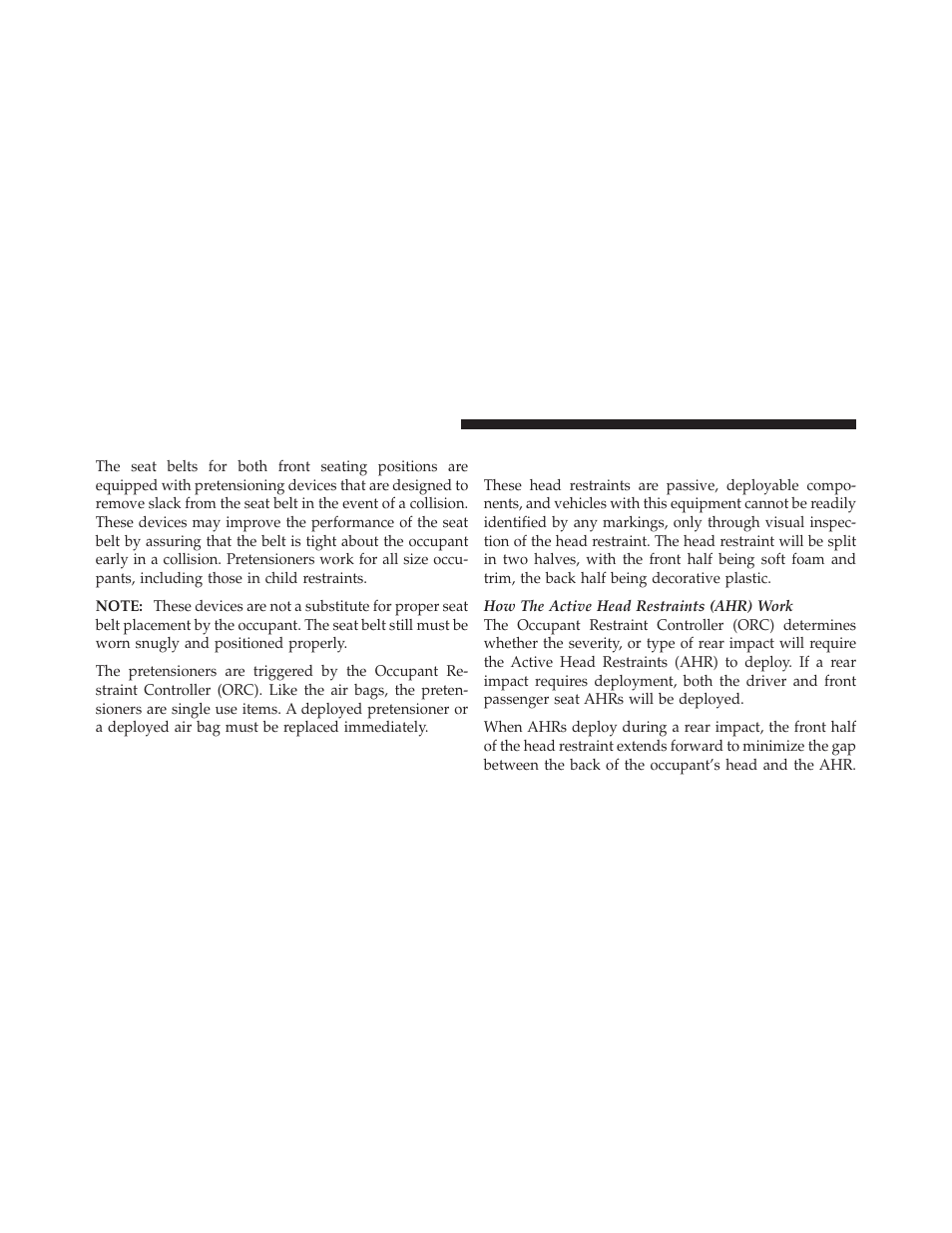 Seat belt pretensioners, Supplemental active head restraints (ahr), If equipped | Dodge 2012 Avenger - Owner Manual User Manual | Page 54 / 514