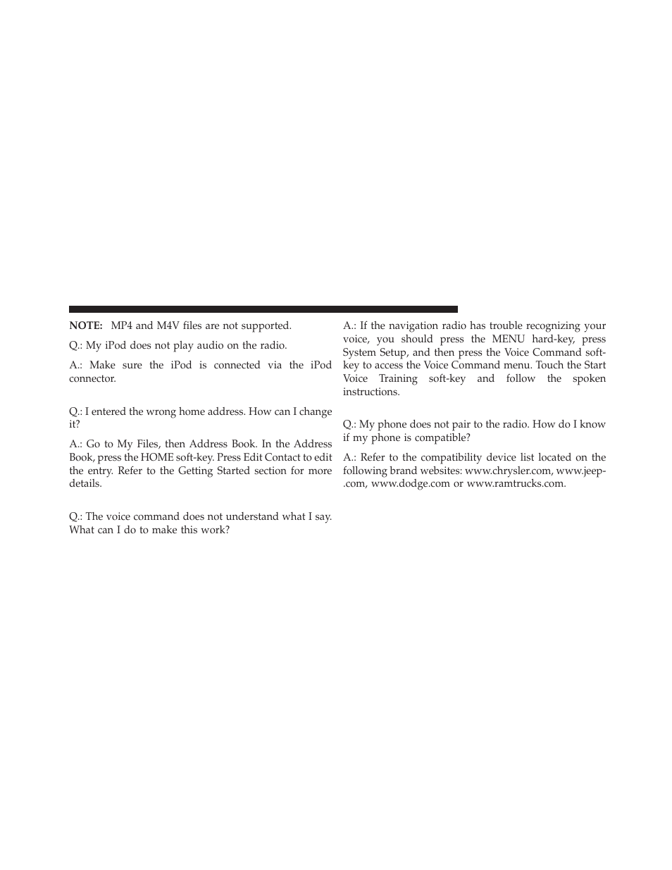 Navigation, Voice command, Uconnect™ phone | Ram Trucks MEDIA CENTER 730N for Jeep User Manual | Page 213 / 216