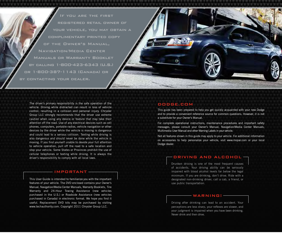 Dodge 2012 Avenger - User Guide User Manual | Page 2 / 108