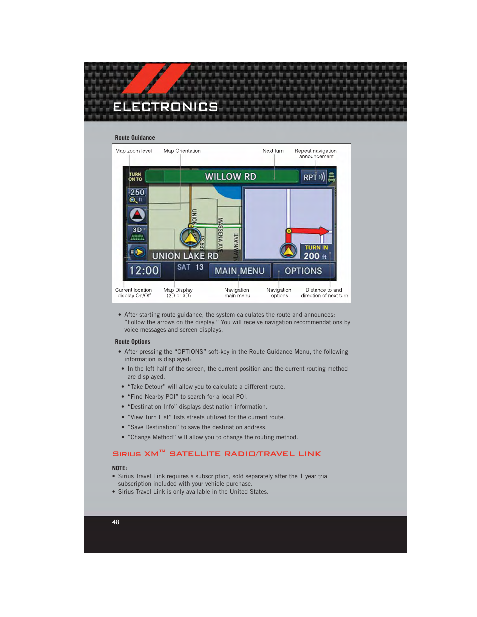 Sirius xm™ satellite radio/travel link, Electronics | Dodge 2012 Avenger - User Guide User Manual | Page 50 / 108