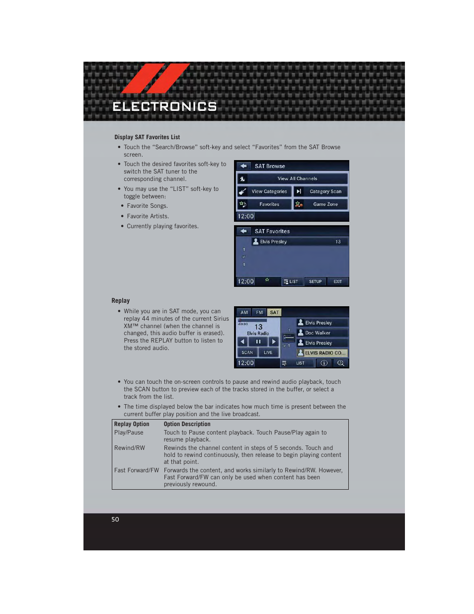 Replay, Electronics | Dodge 2012 Avenger - User Guide User Manual | Page 52 / 108