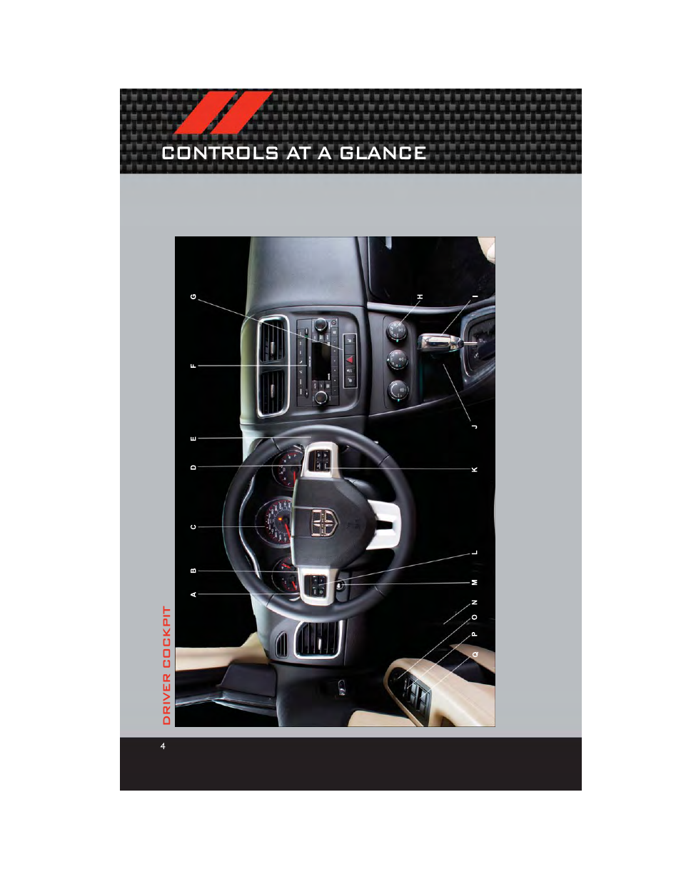 Controls at a glance, Driver cockpit | Dodge 2012 Avenger - User Guide User Manual | Page 6 / 108