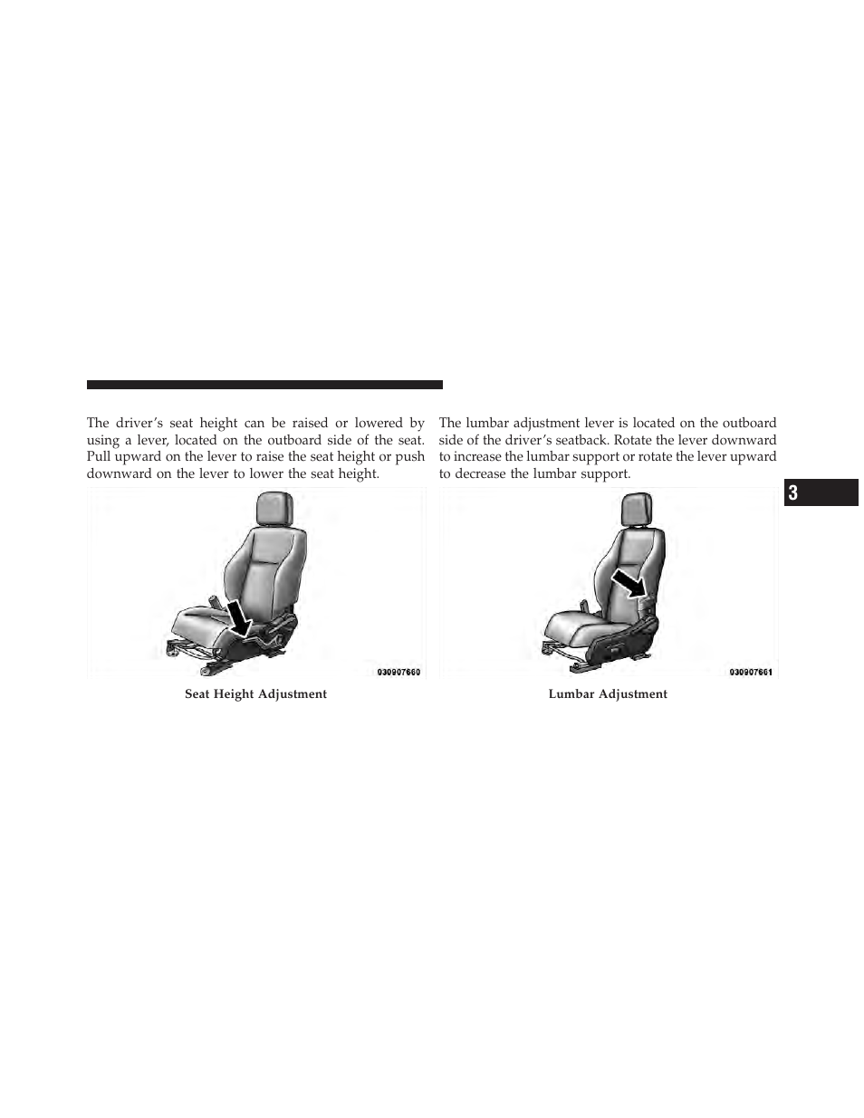 Manual seat height adjustment — if equipped, Manual lumbar — if equipped | Dodge 2012 Caliber - Owner Manual User Manual | Page 143 / 506