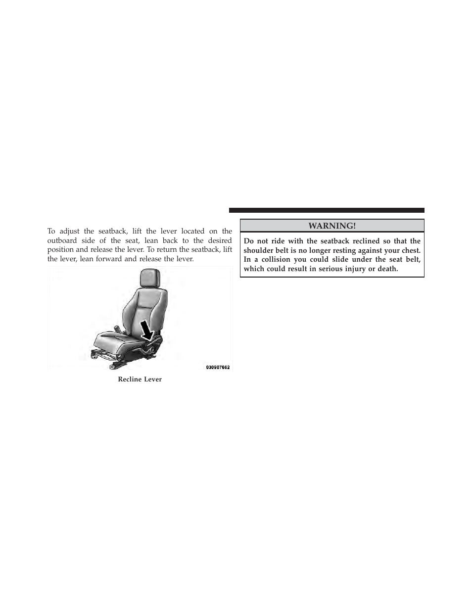 Driver's seatback recline | Dodge 2012 Caliber - Owner Manual User Manual | Page 144 / 506