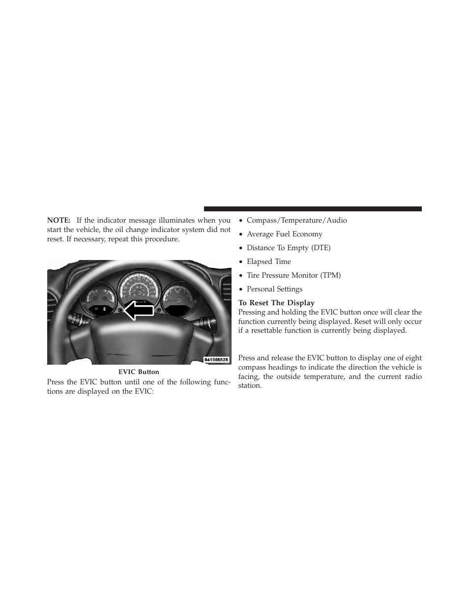 Evic functions, Compass/temperature/audio | Dodge 2012 Caliber - Owner Manual User Manual | Page 220 / 506