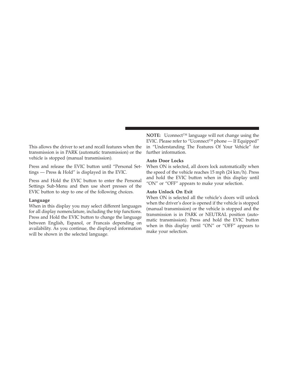 Personal settings (customer-programmable features) | Dodge 2012 Caliber - Owner Manual User Manual | Page 222 / 506
