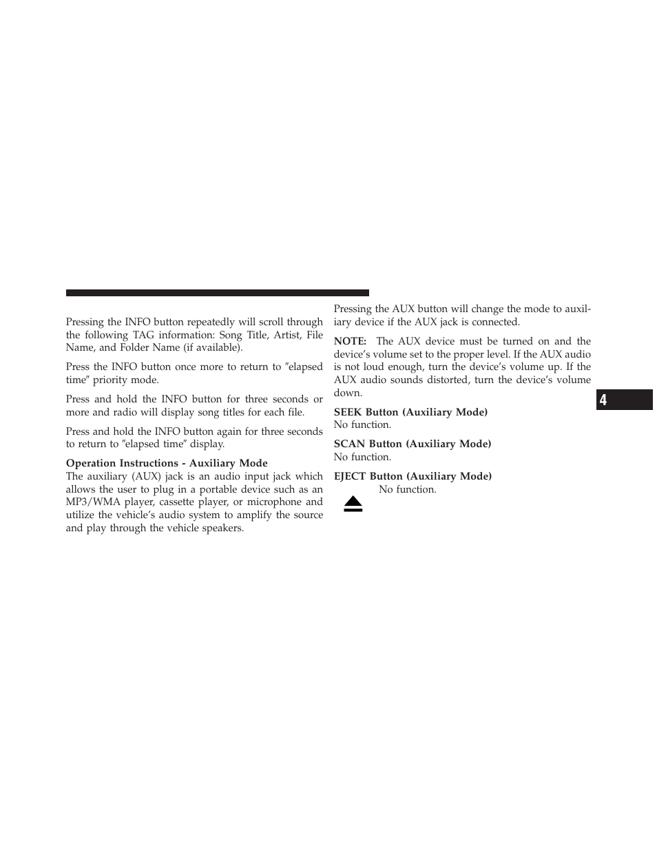 Info button (disc mode for mp3/wma play) | Dodge 2012 Caliber - Owner Manual User Manual | Page 241 / 506